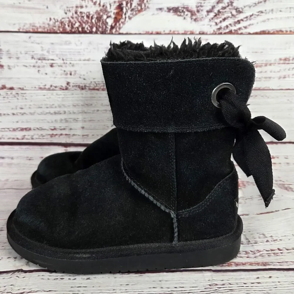 Kids Koolaburra by Ugg Andrah Short Sherpa Line Black Boots 12 Warm Cozy Slip in